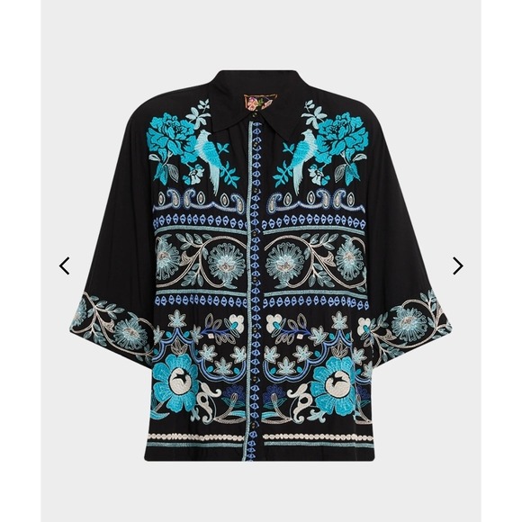 Johnny Was Embroidered Kimono Sleeve Shirt Small lightweight flowy cottagecore - Picture 2 of 14